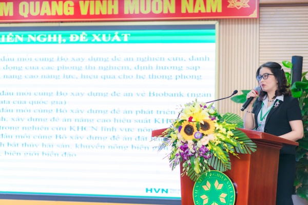 GS.TS. Nguyễn Thị Lan – Bí thư Đảng ủy, Giám đốc Học viện phát biểu tại buổi lễ 